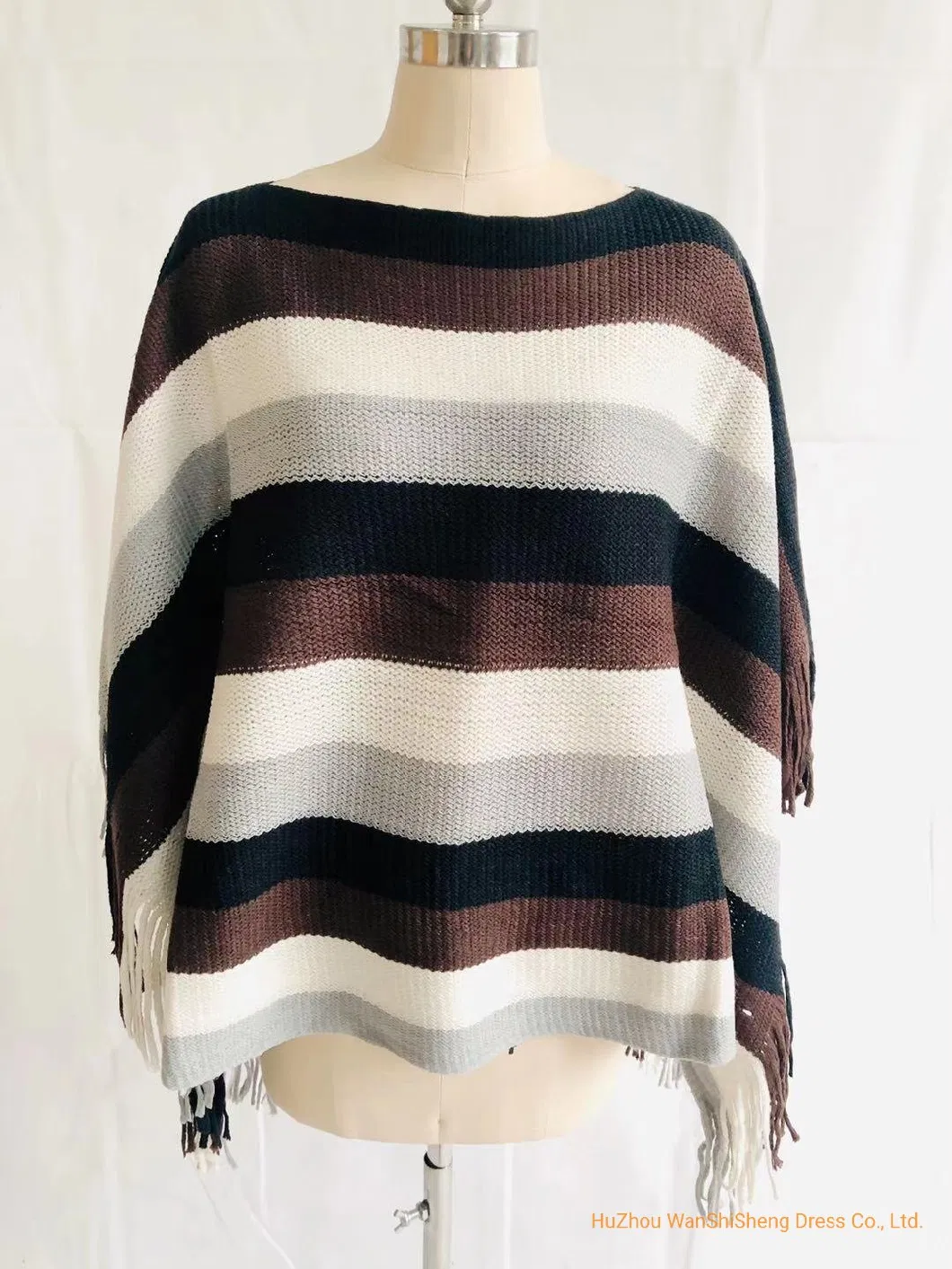 Ladies Fashion Stripes Ruana Knitted Shawl Warm Winter Poncho/Ruana/Warp/Cape