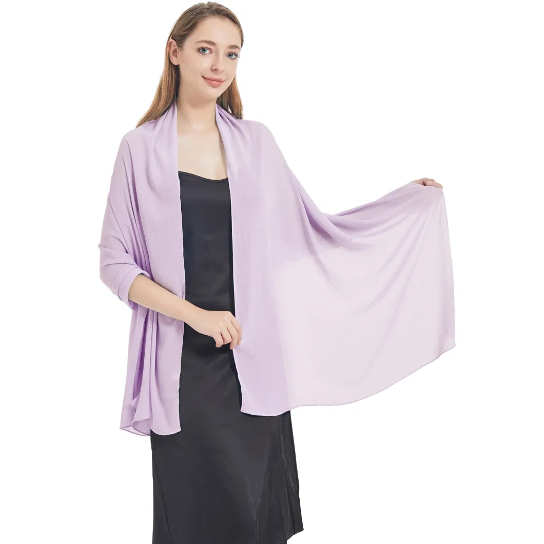 Custom Popular Spring Women Light Purple Chiffon Shawl Wrap Scarfs