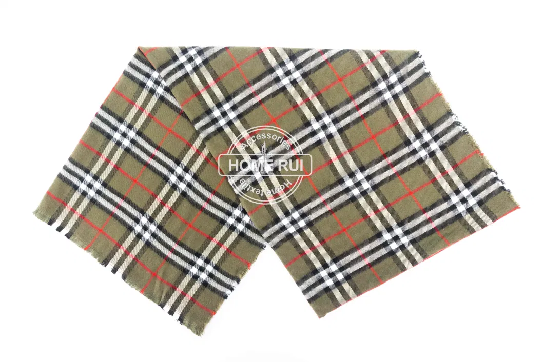 Home Rui Wholesale Outerwear Apparel Accessory Men Winter Warmth Khaki Cashmere Tassel Classic Plaid Grids Checks Windowpane Wraps Stoles Large Blanket Scarf