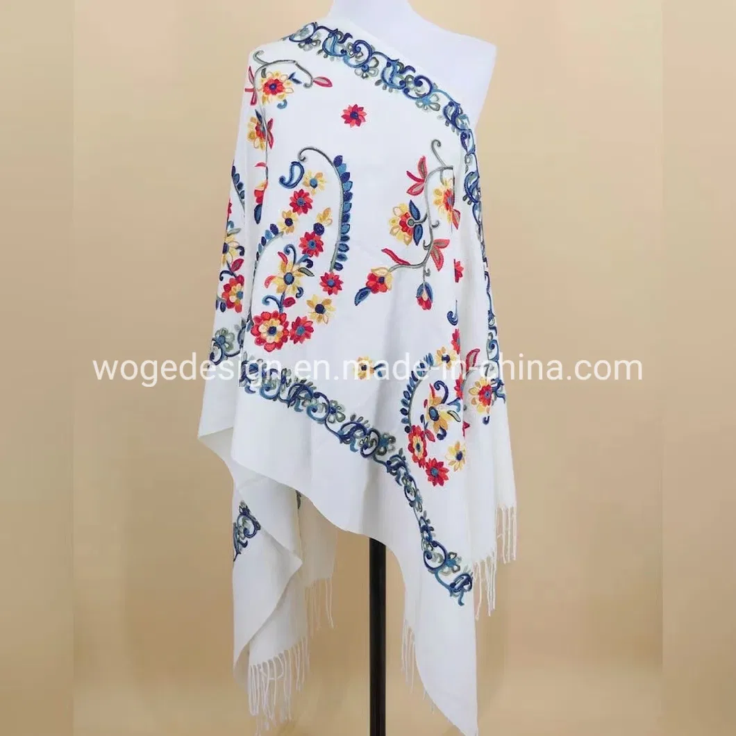 New Stylish Winter Woman Embroidery Paisley Floral Cashmere Viscose Polyester Yarn Kashmir Pashmina