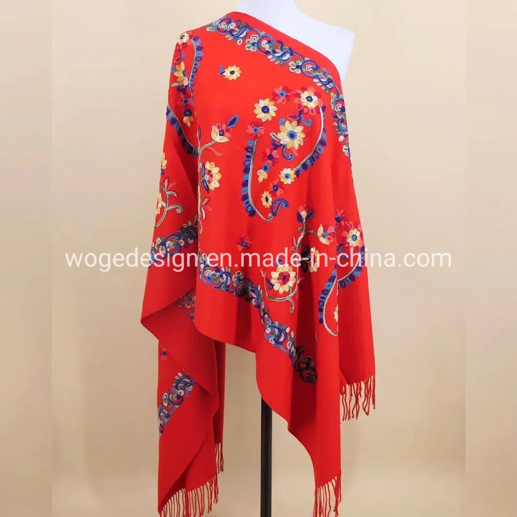 New Stylish Winter Woman Embroidery Paisley Floral Cashmere Viscose Polyester Yarn Kashmir Pashmina