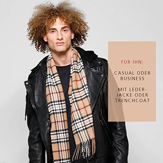 Mens Winter Warm Cashmere Felling Plaid Tassel Soft Long Cotton Scarves for Men