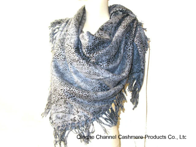 Cashmere Wool Blended Woven Square Shawl Animal Print