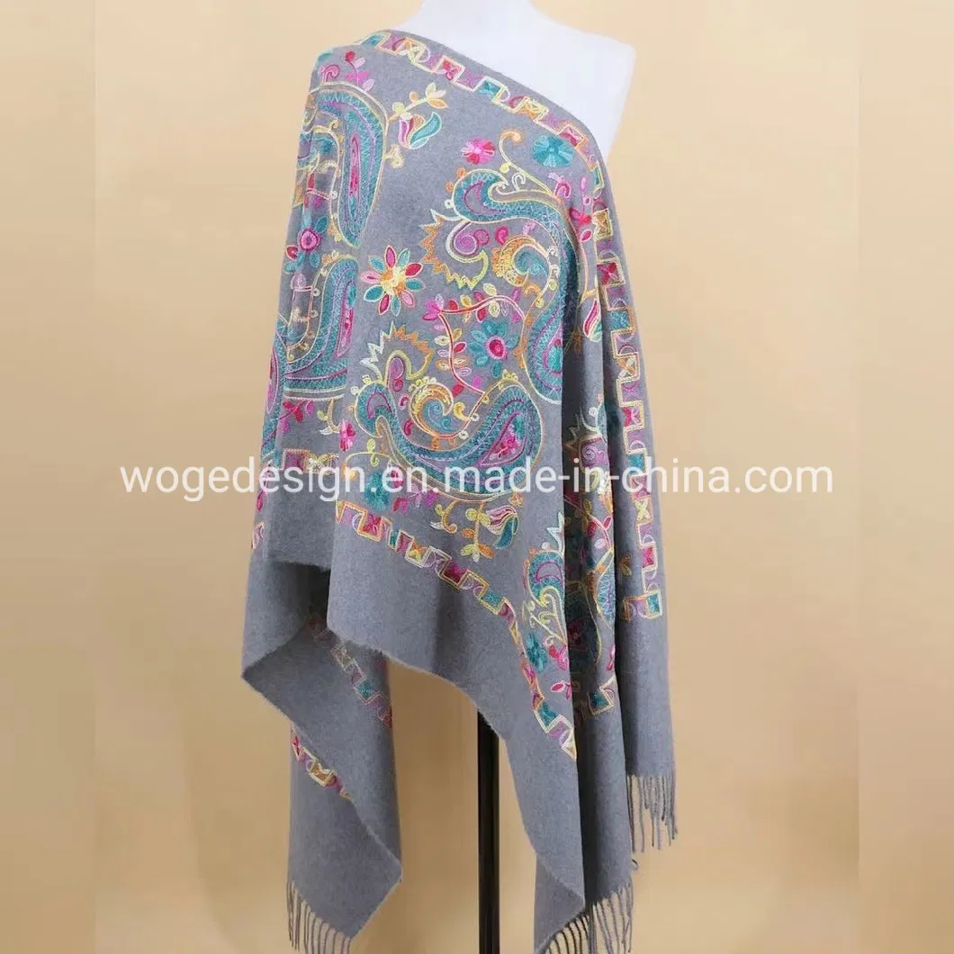 Yiwu Woge Ladies Echarpe Tippet Embroidered Paisley Floral Pashmina Shawl for Winter