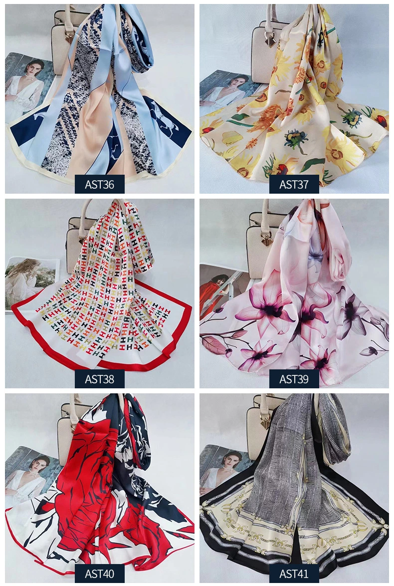 Fashion Lady Women Wholesale Custom Printing High Quality Long Pure Silk Shawl Scarf