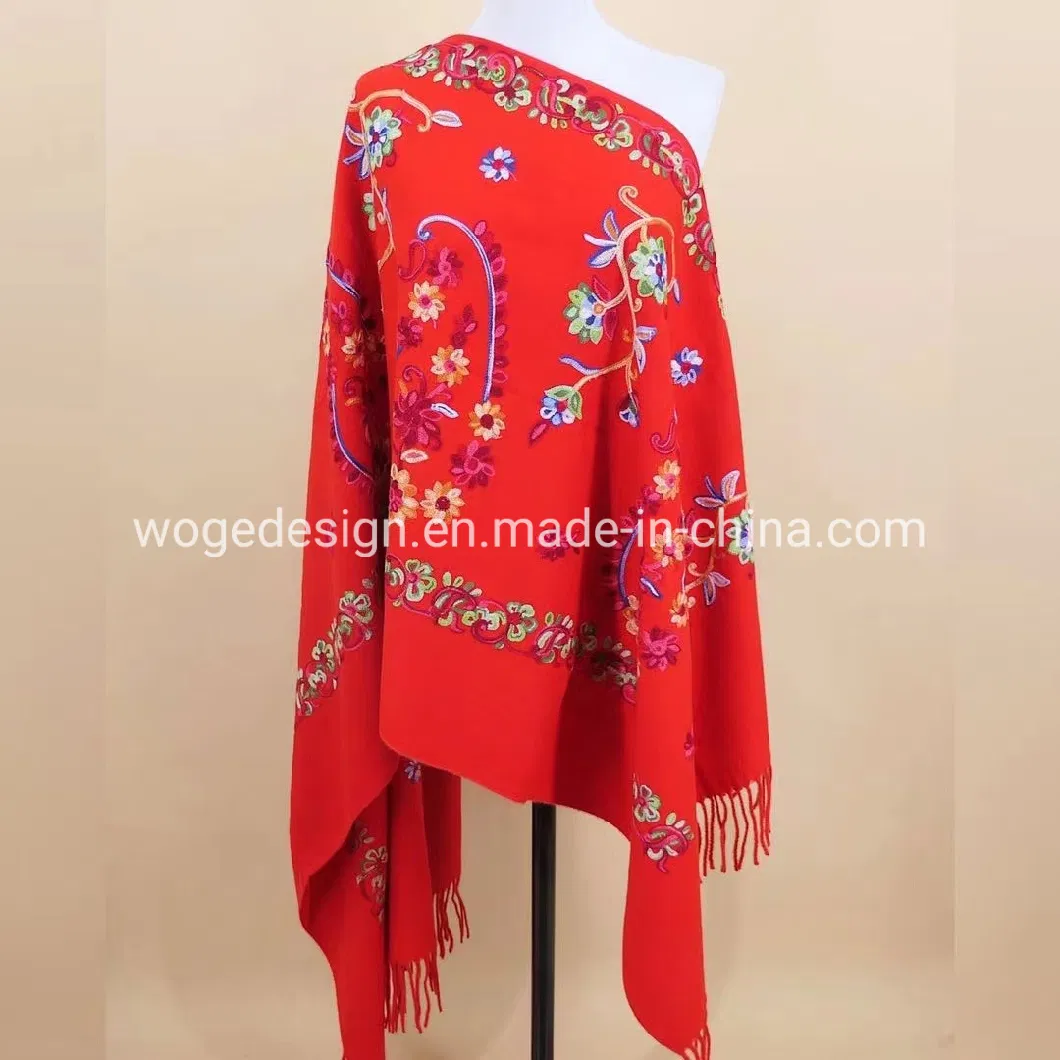 New Stylish Winter Woman Embroidery Paisley Floral Cashmere Viscose Polyester Yarn Kashmir Pashmina