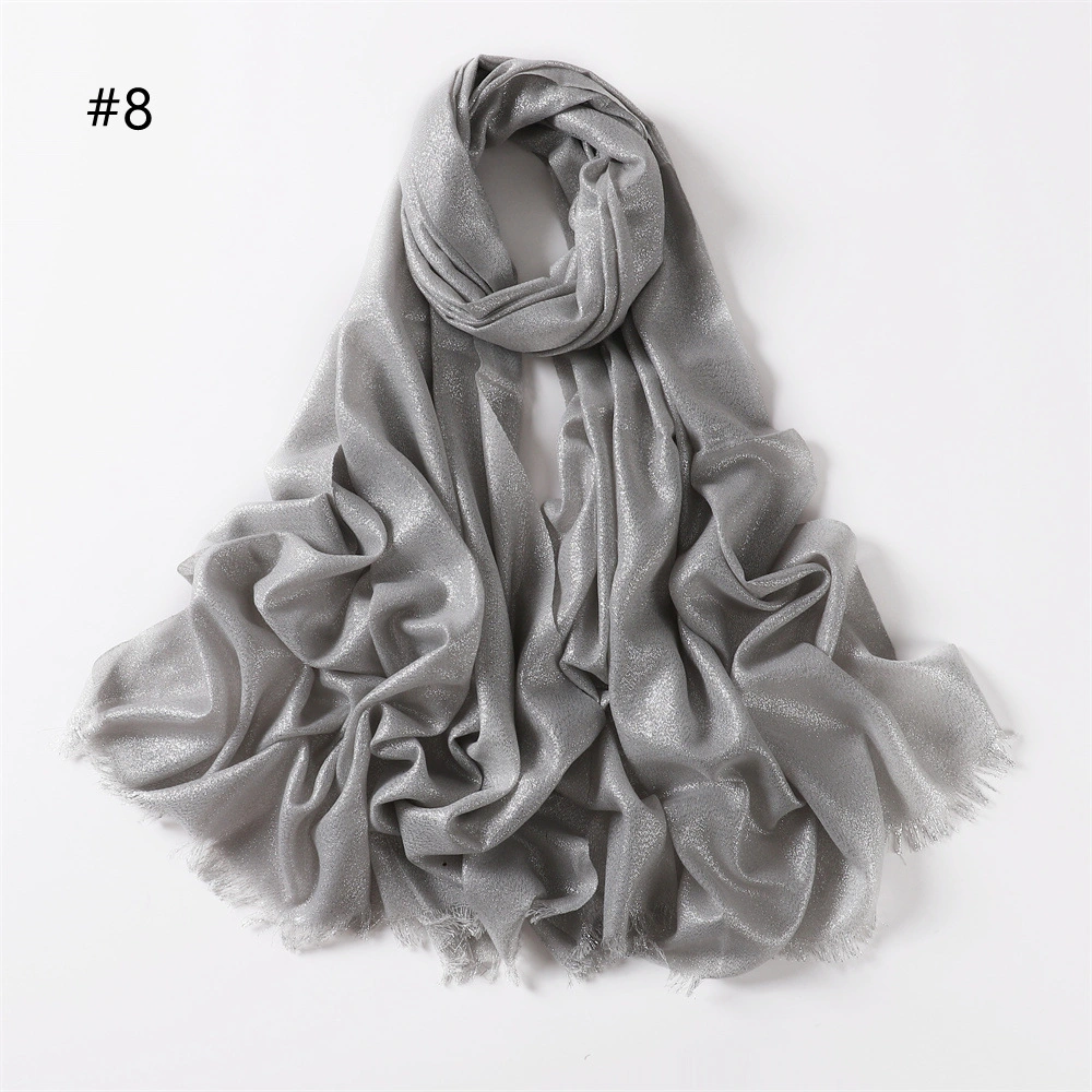 Twill Polyester Lady Scarf Hijab Spring and Summer New Solid Color Long Scarf Gold Silk Silver Scarf Women&prime;s Single Color Long Scarf