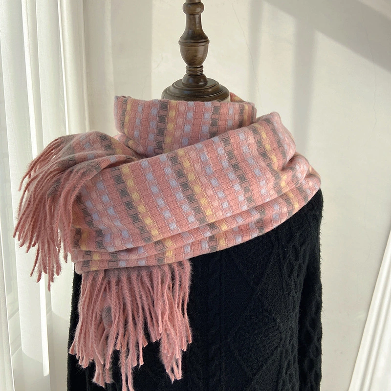 Classic Colorful Plaid Warm and Thick Cashmere Tassel Normal Length Lady Scarf