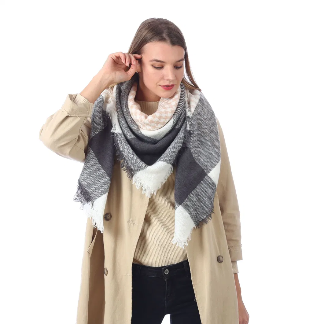 Fashion Black Square Scarf Imitation Cashmere Plaid Scarves Warm Shawl Manufacturers Sales