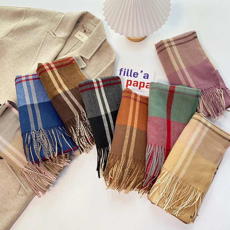 Plaid Shawl Thickening Warm Fringe Scarf Scarf Plaid Shawl