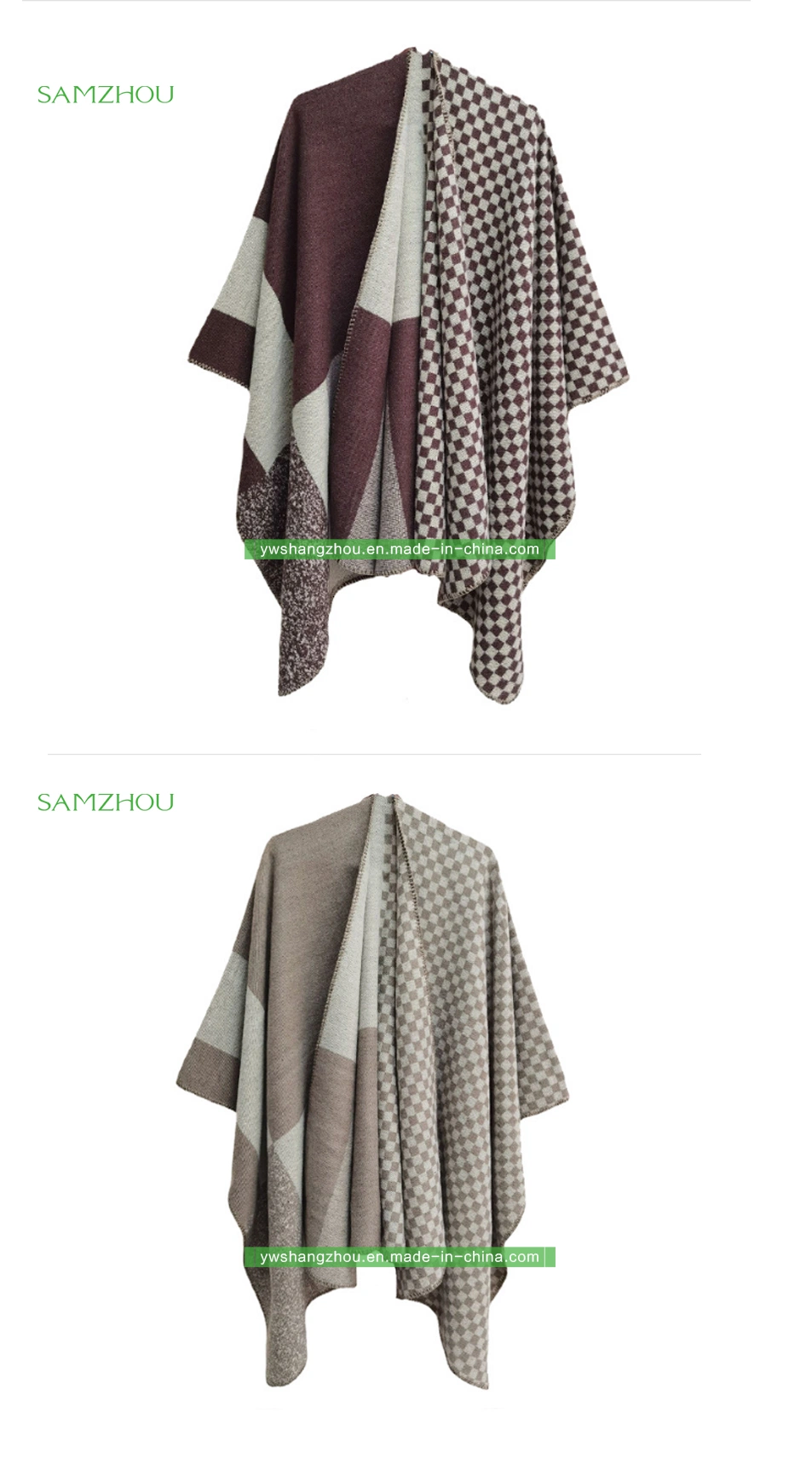 Customized Western Jacquard Plaid Split Cape Lady Cashmere Shawl Winter