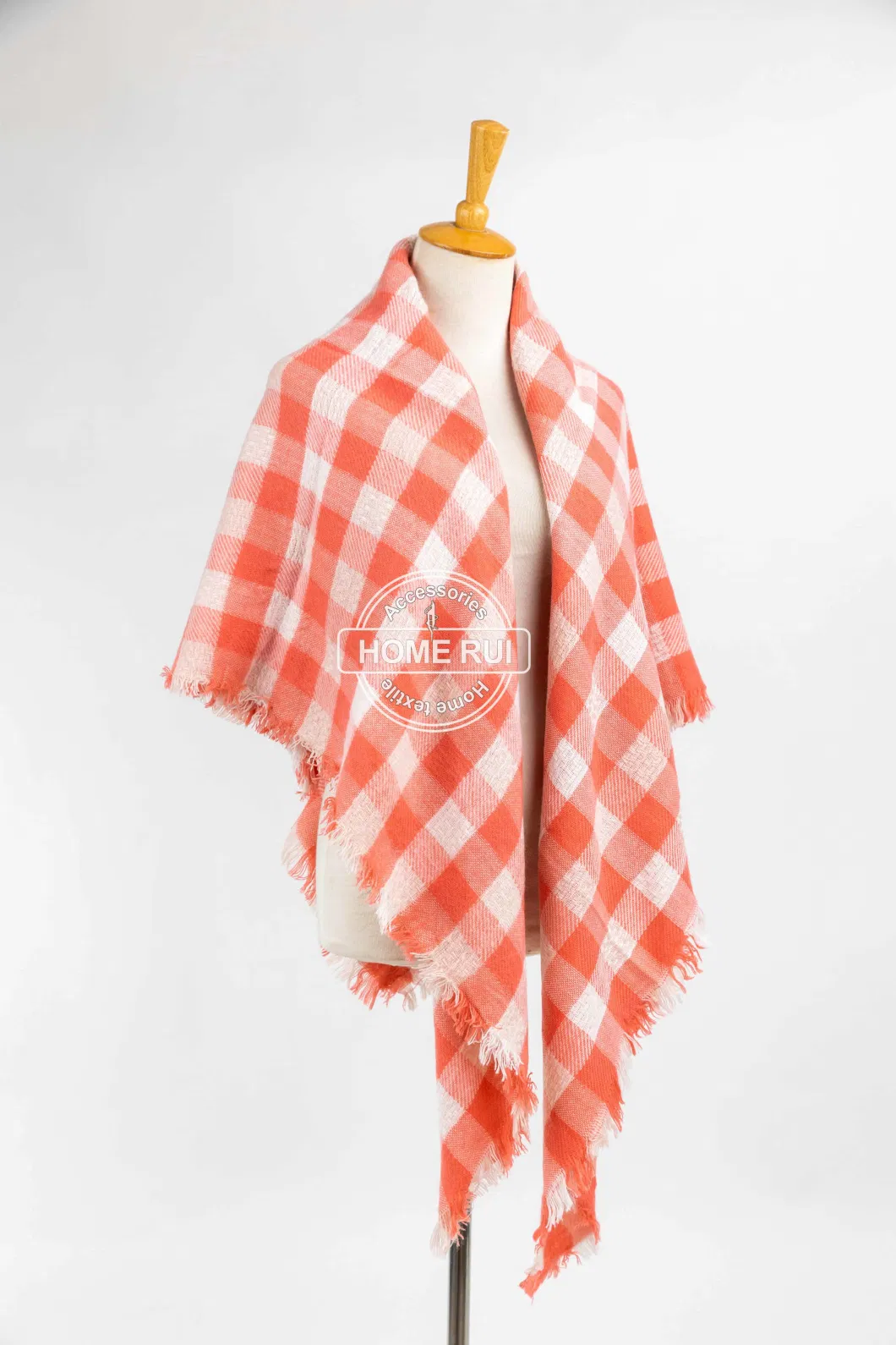 Wholesaler Outerwear Apparel Accessory Women Spring Winter Orange Striped Fringe Checks Grid Tartan Warm Pashmina Windowpane Beach Headwear Blanket Scarf Shawl