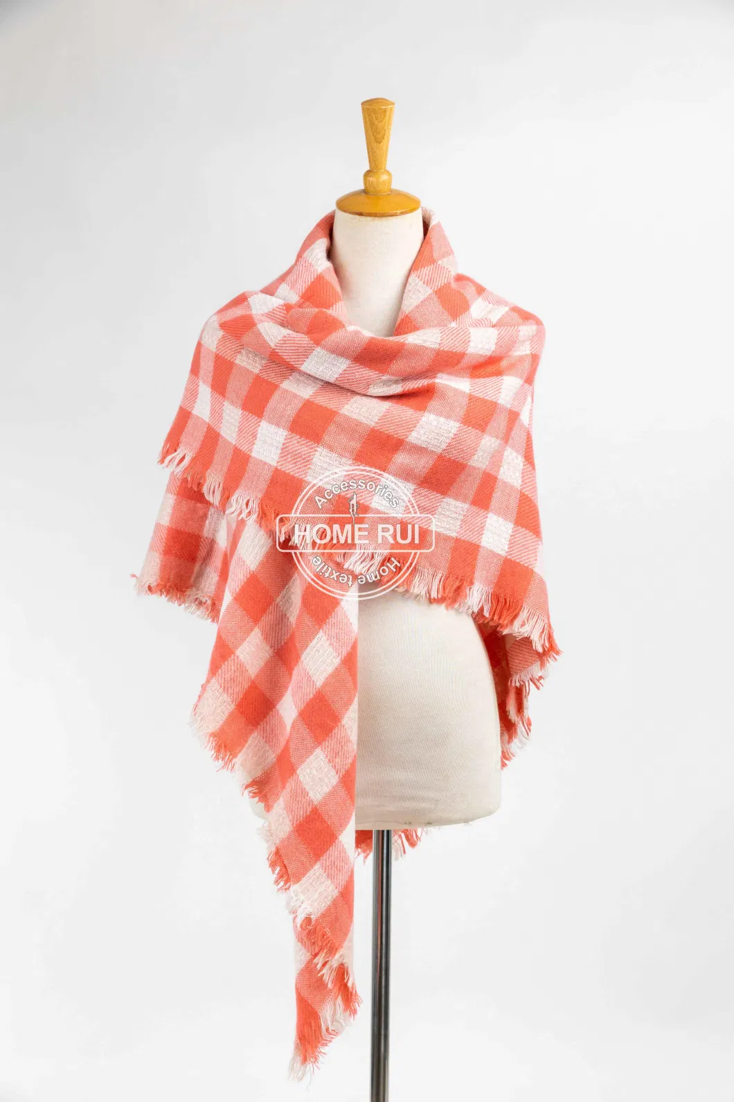 Wholesaler Outerwear Apparel Accessory Women Spring Winter Orange Striped Fringe Checks Grid Tartan Warm Pashmina Windowpane Beach Headwear Blanket Scarf Shawl