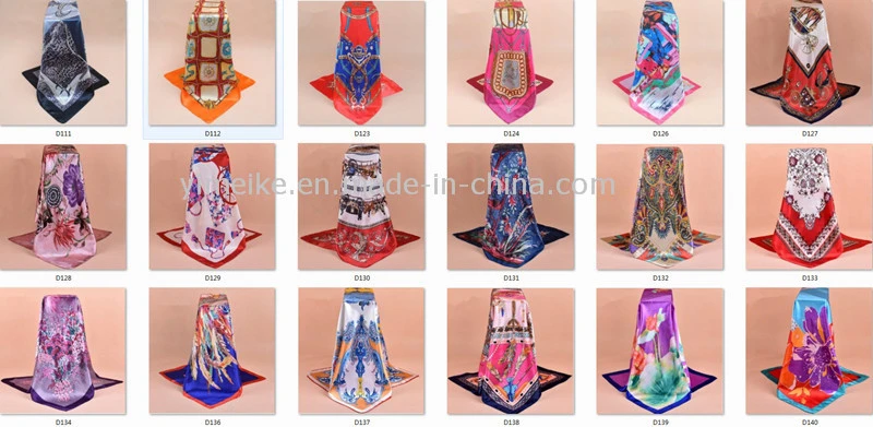 New Printed Fashion Chain Design Large Square Satin Lady Silk Scarves