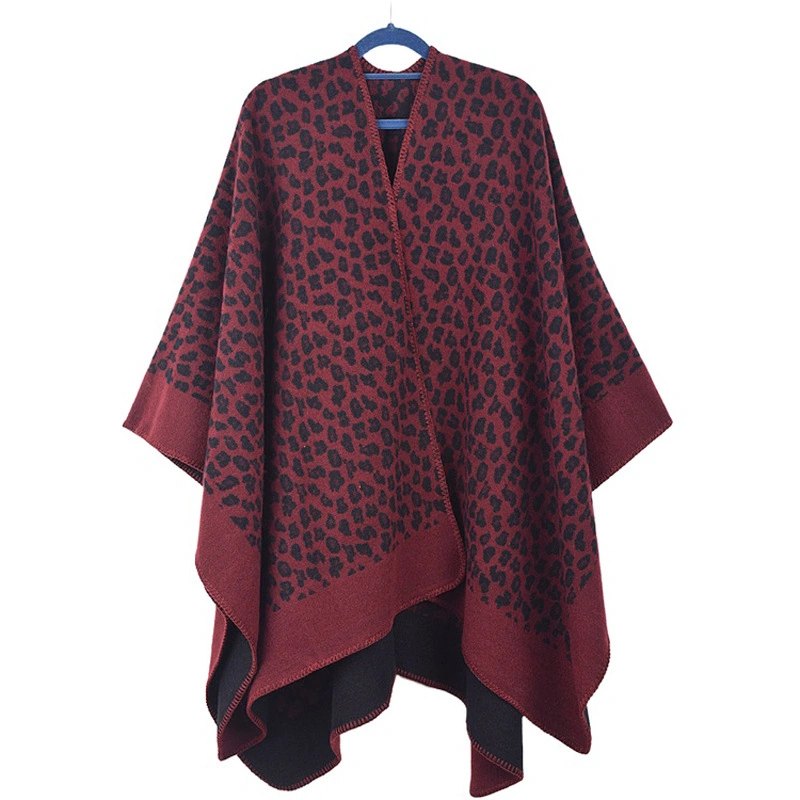 Winter Polyester Wrap Jacquard Shawl Leopard Pattern Poncho Women Cape