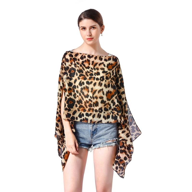 Customise Leopard Print Cape Poncho Cover UPS with Pearl Buttons