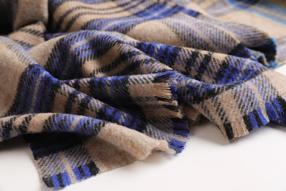 Lady Pastoral Style Vintage Yarn-Dyed Colorful Checked Woven Wool Scarf