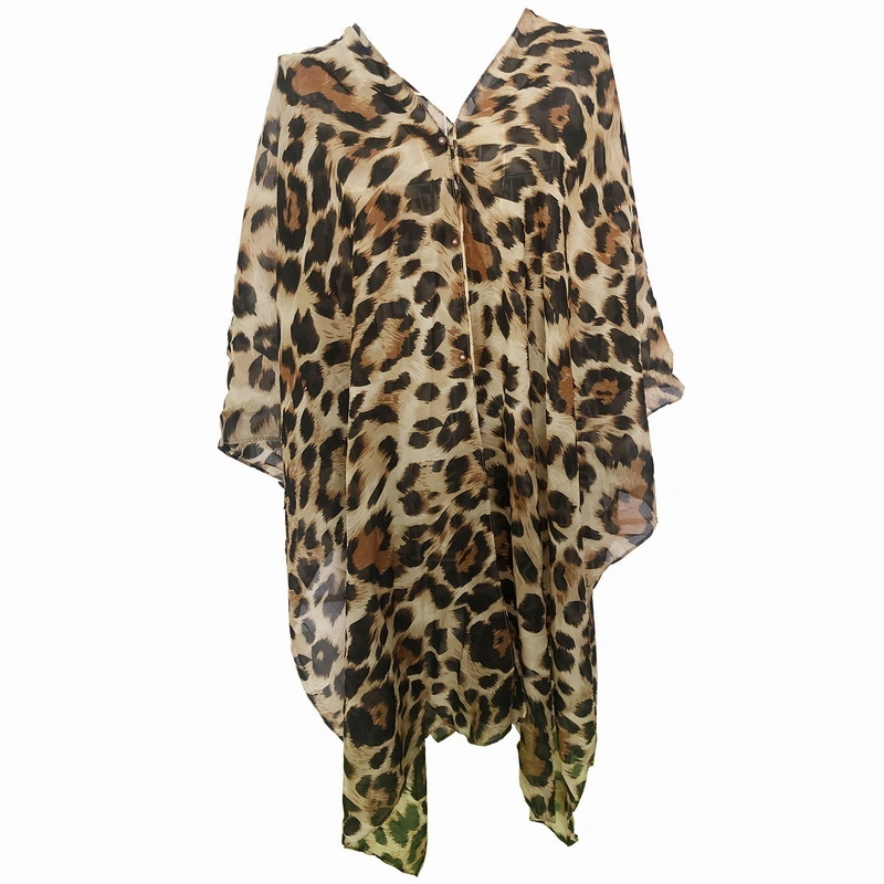 Customise Leopard Print Cape Poncho Cover UPS with Pearl Buttons