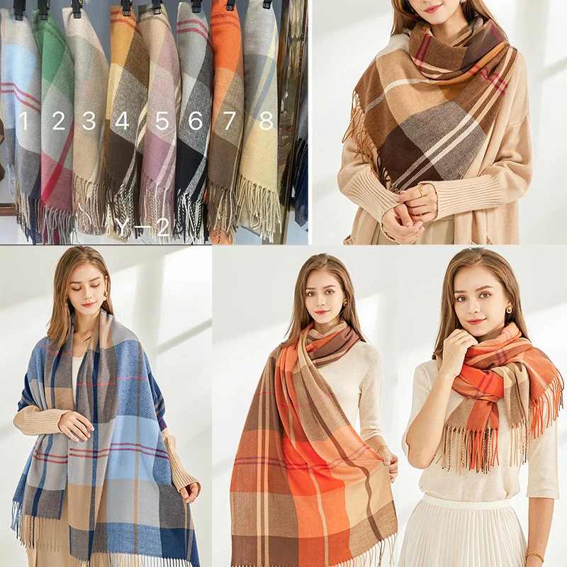 Plaid Shawl Thickening Warm Fringe Scarf Scarf Plaid Shawl