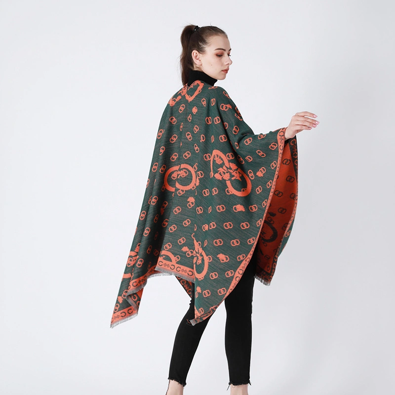 Classic Fashion Poncho Leopard Winter Cape for Women Plaid Double-Sided Shawl