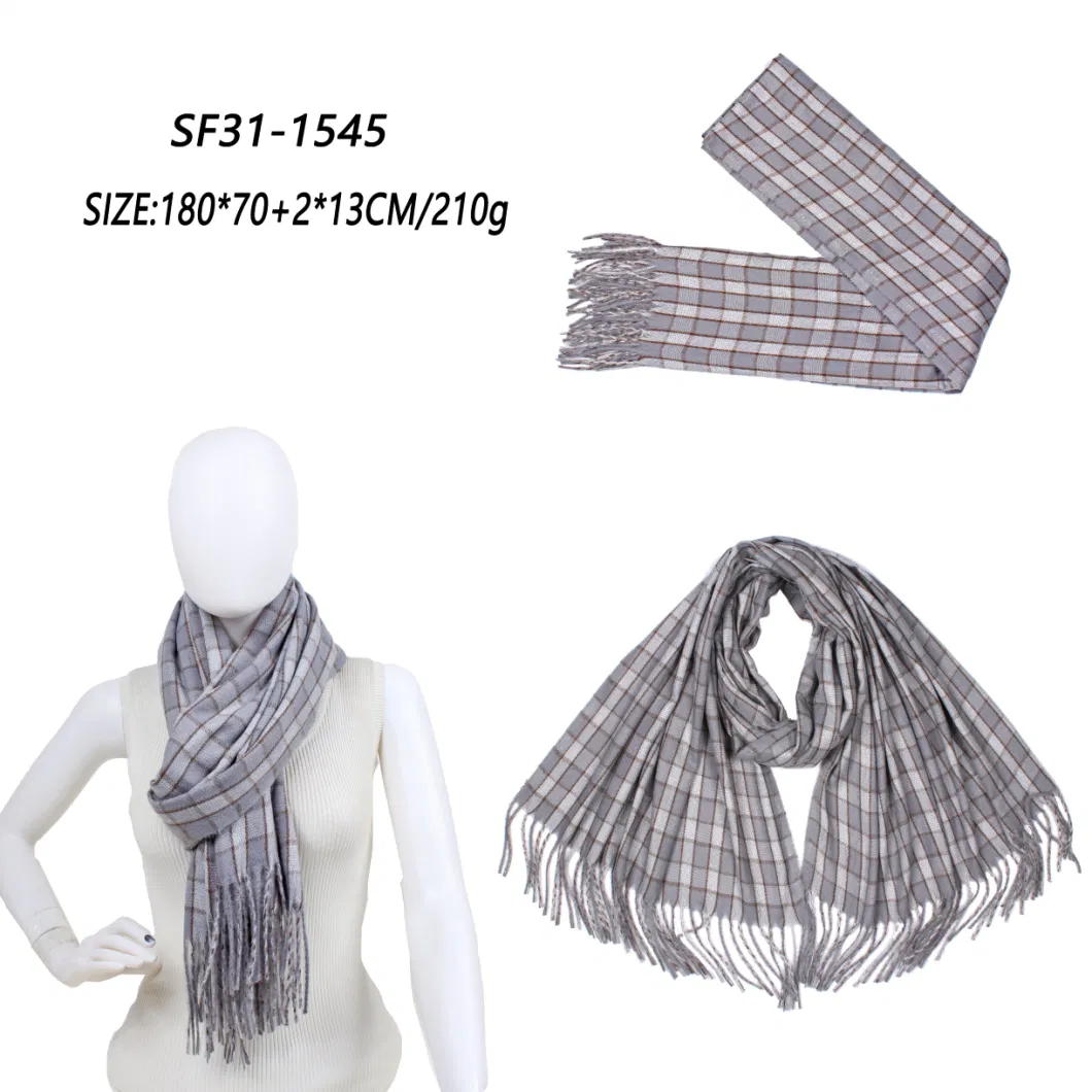 OEM Custom Made Woman Acrylic Cashmere Tartan Checks Stole Shawl Scarf