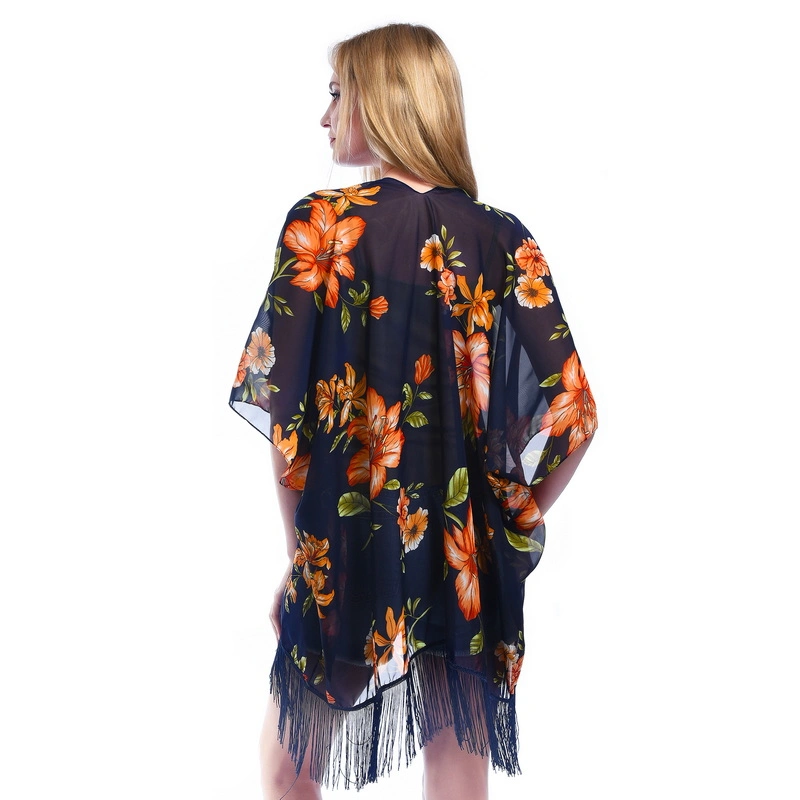 Summer Chic Sheer Lightweight Poncho with Tassel for Lady