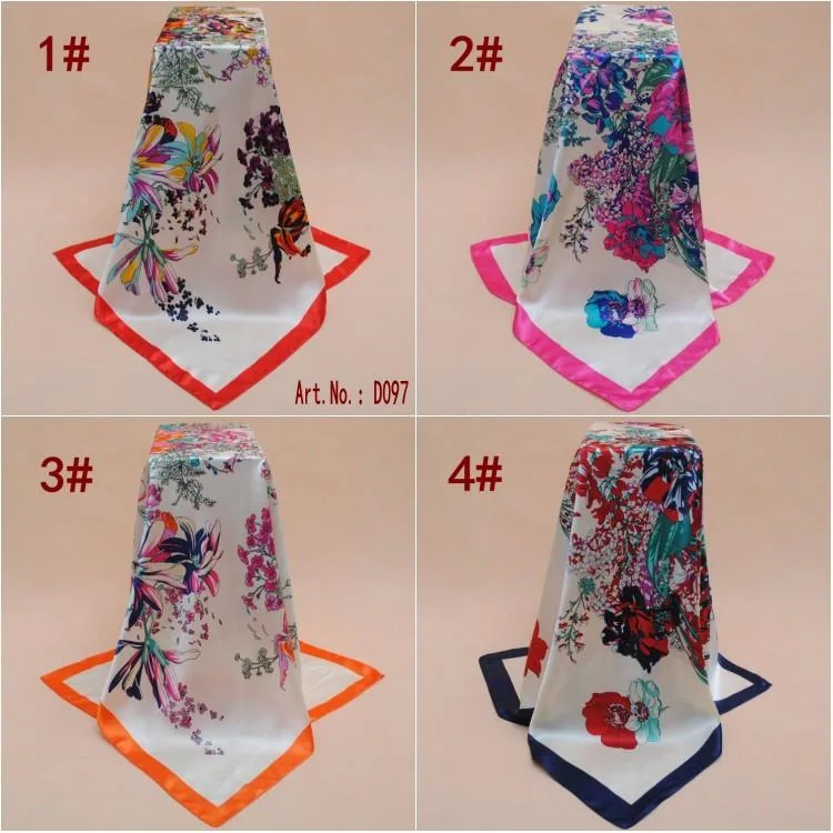 Spring Summer Fashion Versatile Colorful Flowers Satin Square Scarf Wholesale