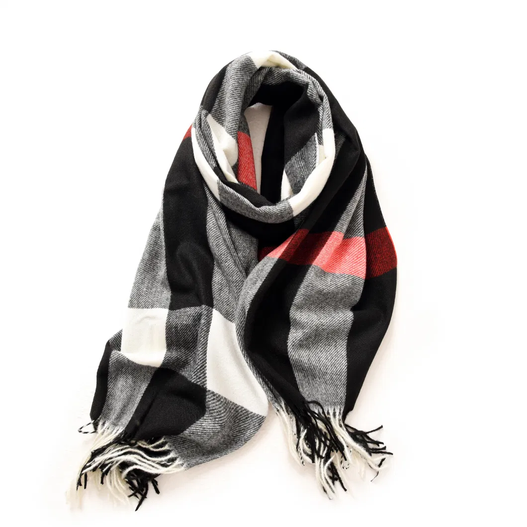 Long Checked Blanket Chunky Women&prime;s Warm Wool Winter Oversize Scarf