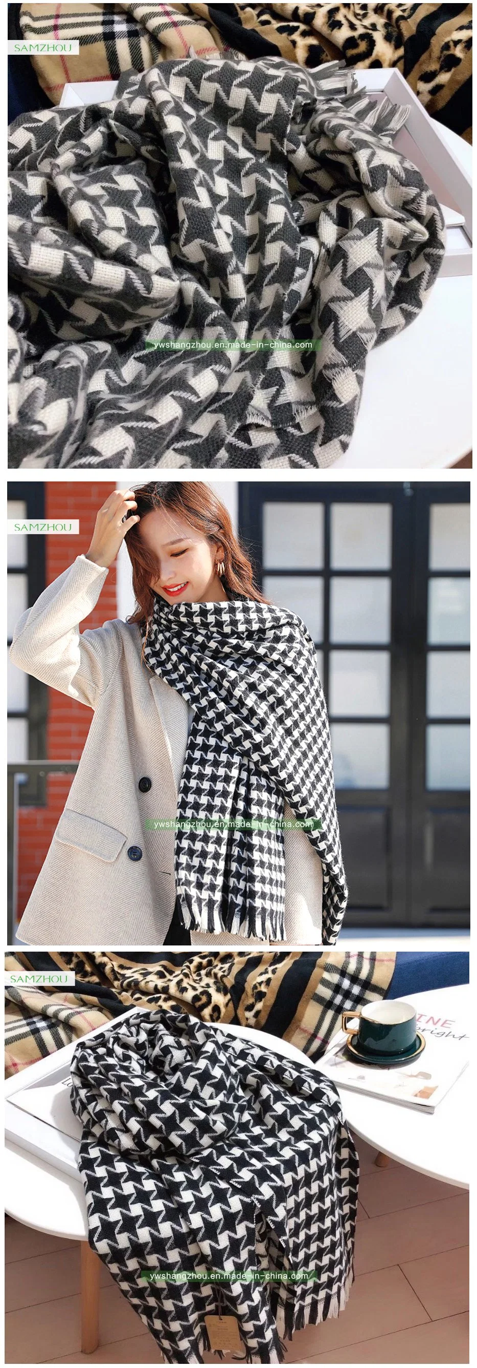 European Cashmere Stellate Plaid Scarf Fashion Female Knitted Winter Shawl