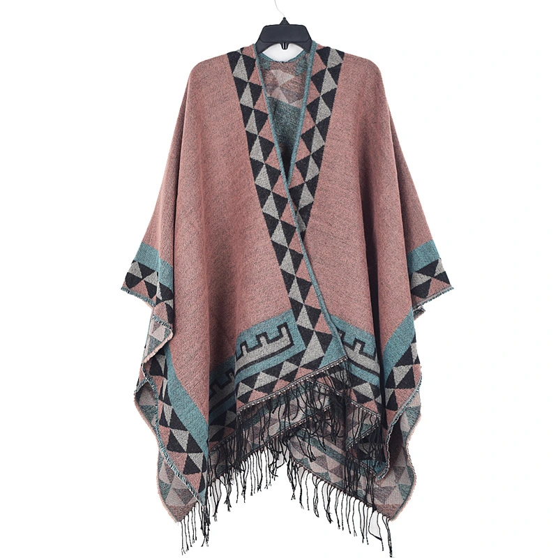 Thick Soft Scarf Shawl Cape Tassels Stylish Warm Knitted Triangle Pattern Poncho