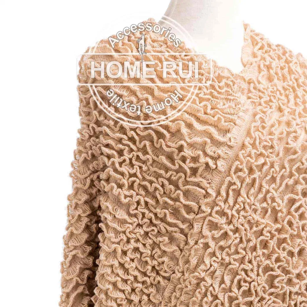 Home Rui Manufacturer Outerwear Spring Autumn Woman Apparel Accessory Warmth Wraps Knitted Frill Waves Fringe Pullover Oversize Ruffled Shawl Cloak Cape