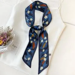 Fashion Double Side Various Printing Narrow Long Scarf Female Chiffon Ribbon Hair Band Headscarf Scarf