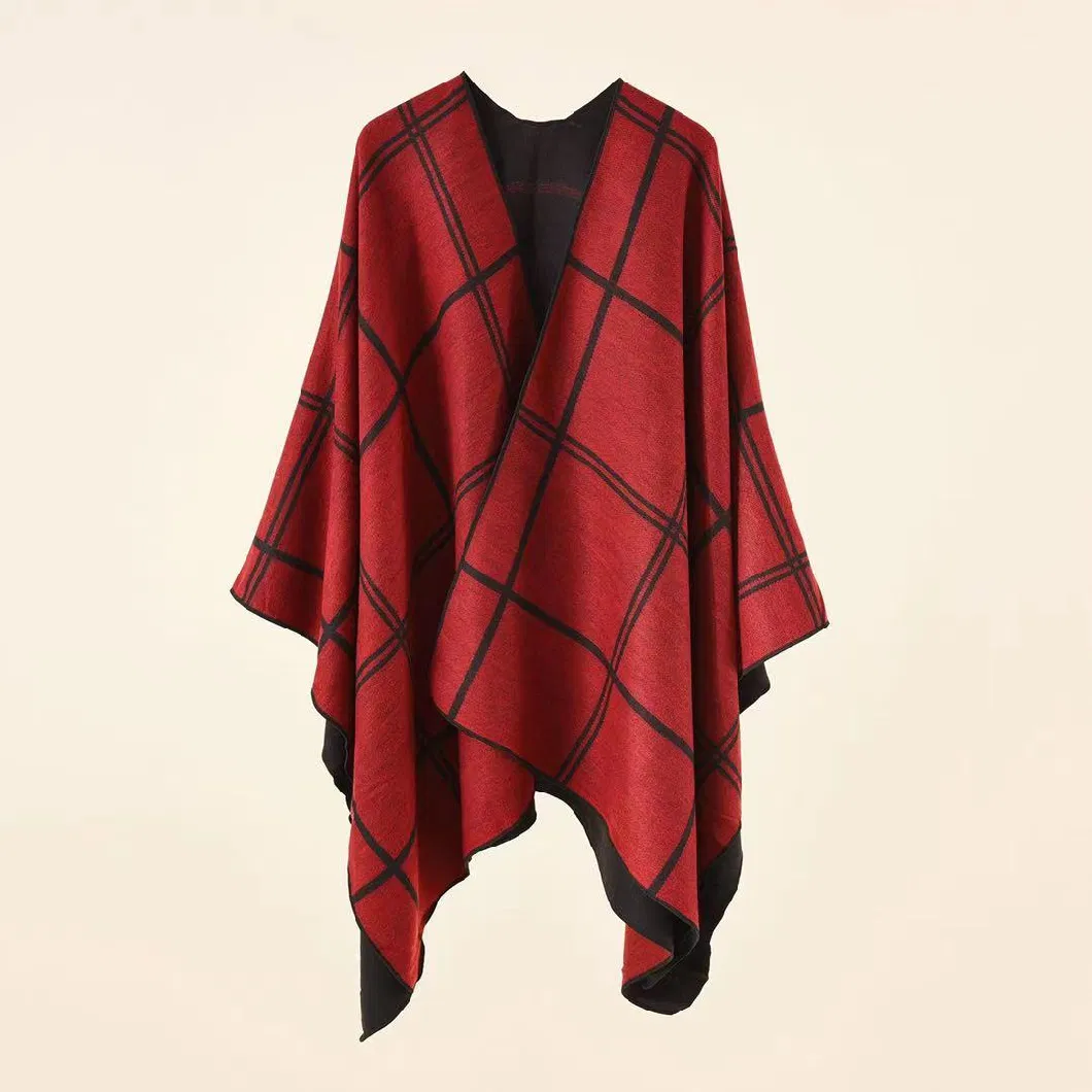New Plaid Pattern Women Woven Ponchos and Capes Winter Cashmere Shawl/Kimono