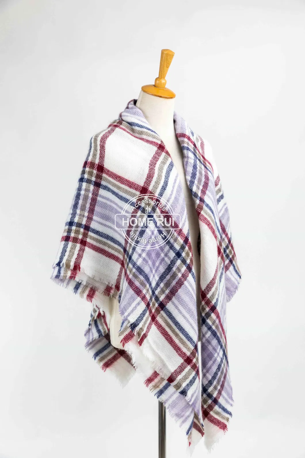 Wholesaler Outerwear Apparel Accessory Women Spring Winter Purple Striped Fringe Checks Grid Tartan Warm Pashmina Windowpane Beach Headwear Blanket Scarf Shawl