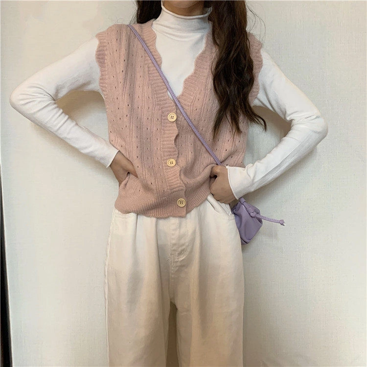 Hollow Knitted Vest Cardigan Women&prime;s Autumn and Winter New V-Neck Vest Sweater Shawl