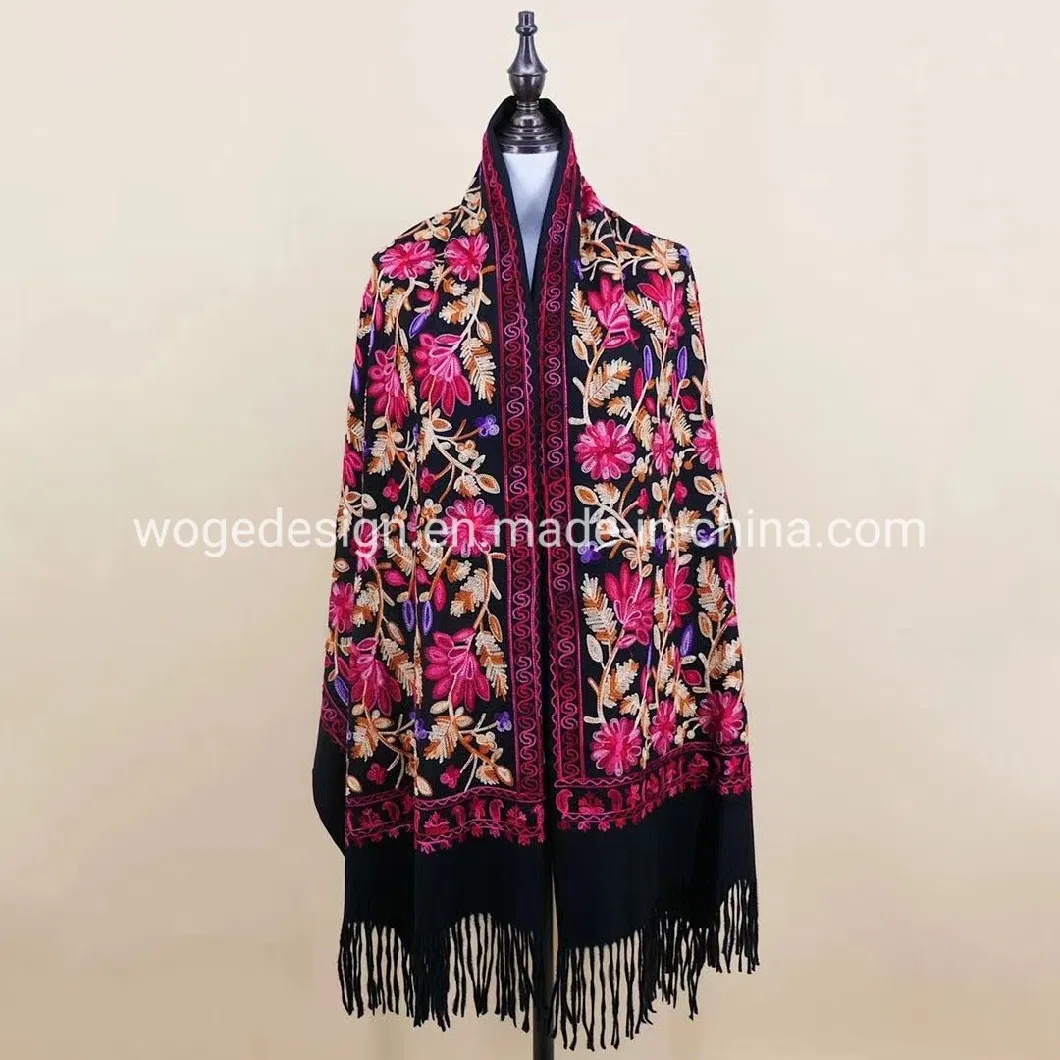 New Stylish Bulk Sold Manufacturer Moslem Embroidery Floral Winter Scarf Pashmina