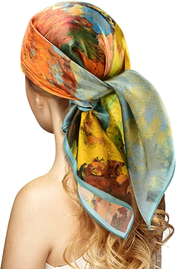 Ladies Fashion 100% Mulberry Silk Square Head Scarf Custom Printed Silk Scarves
