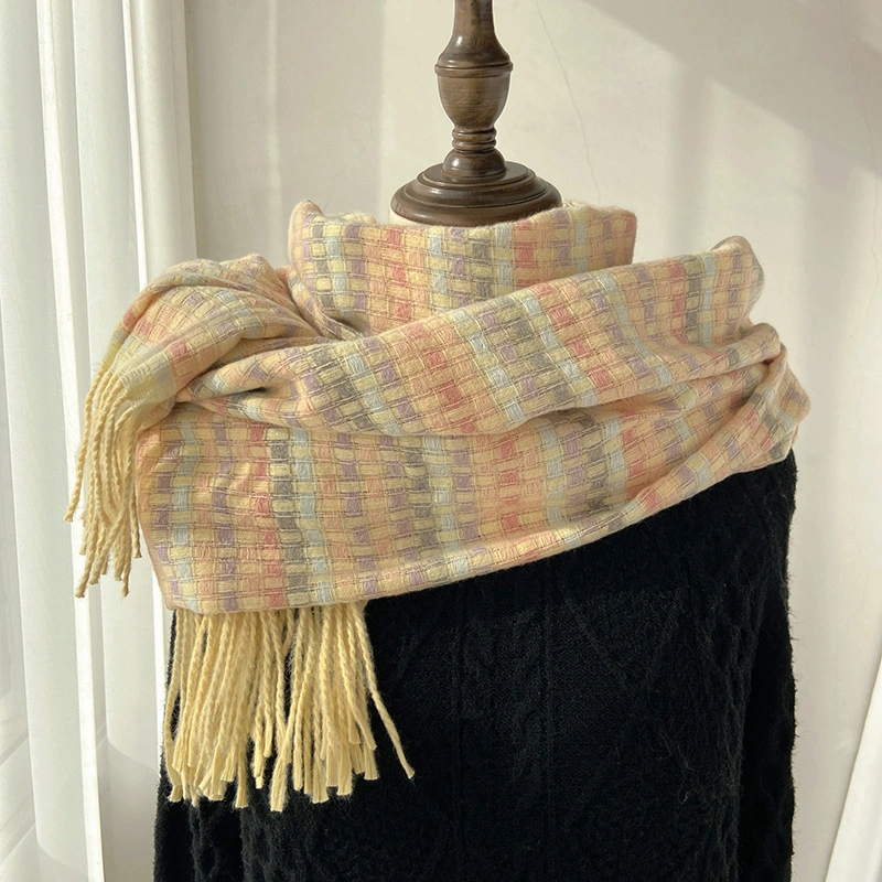 Classic Colorful Plaid Warm and Thick Cashmere Tassel Normal Length Lady Scarf