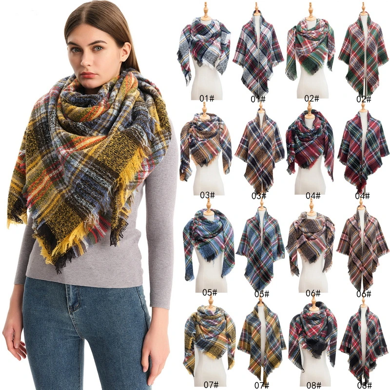 Trendy Customised Tartan Checked Square Scarf for Women