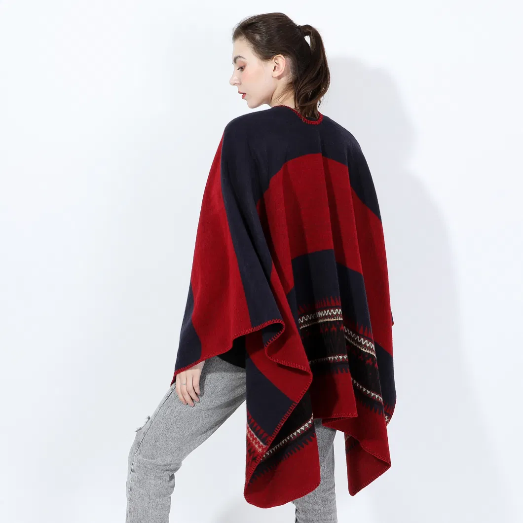 Fashion Warm Wrap Shawl Winter Striped Scarf Poncho Wave Women Cape