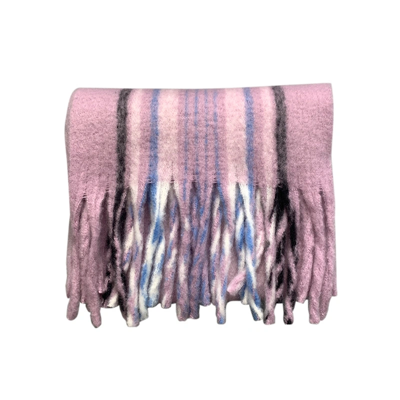 Faux Cashmere Multi-Color Striped Tassel Plaid Scarf Warm Versatile Neck Shawl Female Winter