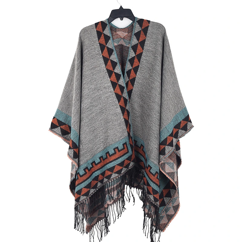 Thick Soft Scarf Shawl Cape Tassels Stylish Warm Knitted Triangle Pattern Poncho