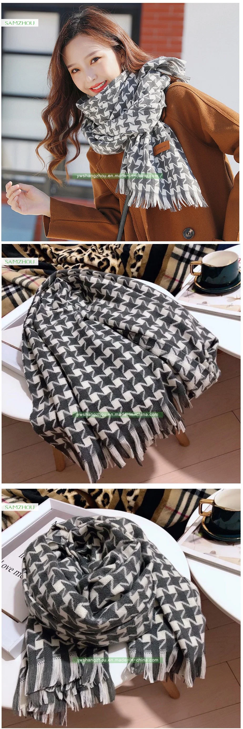 European Cashmere Stellate Plaid Scarf Fashion Female Knitted Winter Shawl