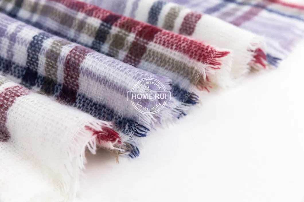 Wholesaler Outerwear Apparel Accessory Women Spring Winter Purple Striped Fringe Checks Grid Tartan Warm Pashmina Windowpane Beach Headwear Blanket Scarf Shawl