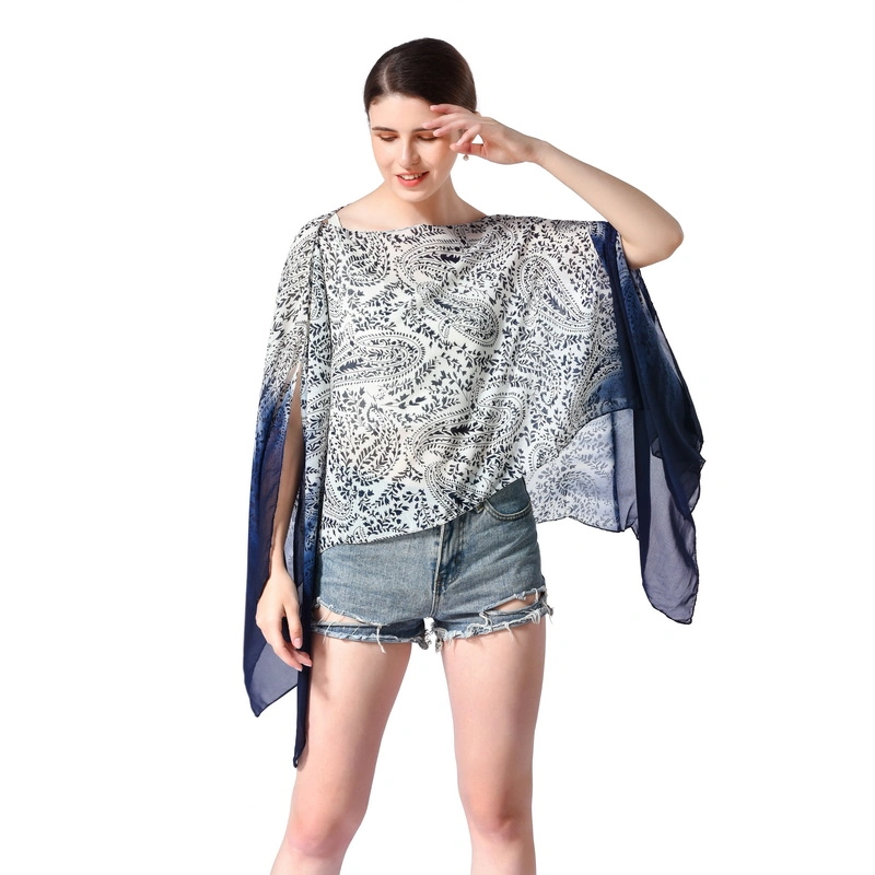 Oversized Summer Chiffon Cover up Poncho with Button for Women