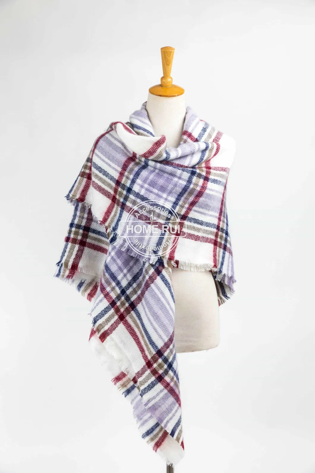 Wholesaler Outerwear Apparel Accessory Women Spring Winter Purple Striped Fringe Checks Grid Tartan Warm Pashmina Windowpane Beach Headwear Blanket Scarf Shawl