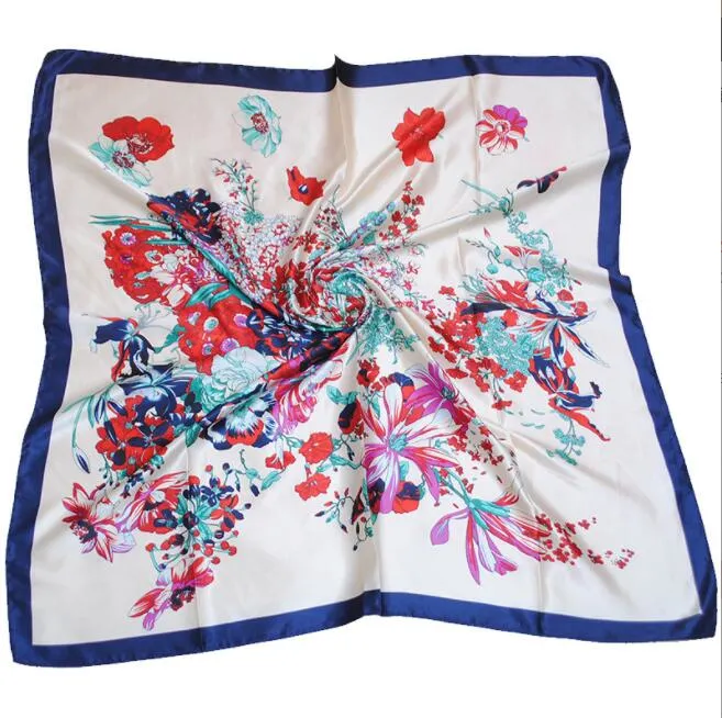 Spring Summer Fashion Versatile Colorful Flowers Satin Square Scarf Wholesale