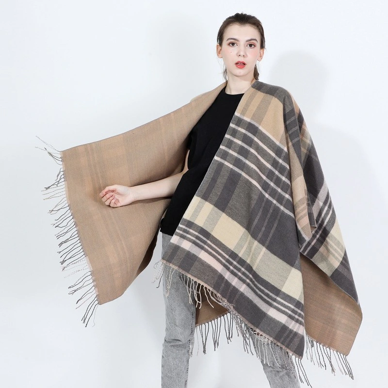 Hot Selling Women&prime;s Camel Checked Scarf Winter Warm Long Plaid Jacquard Shawl