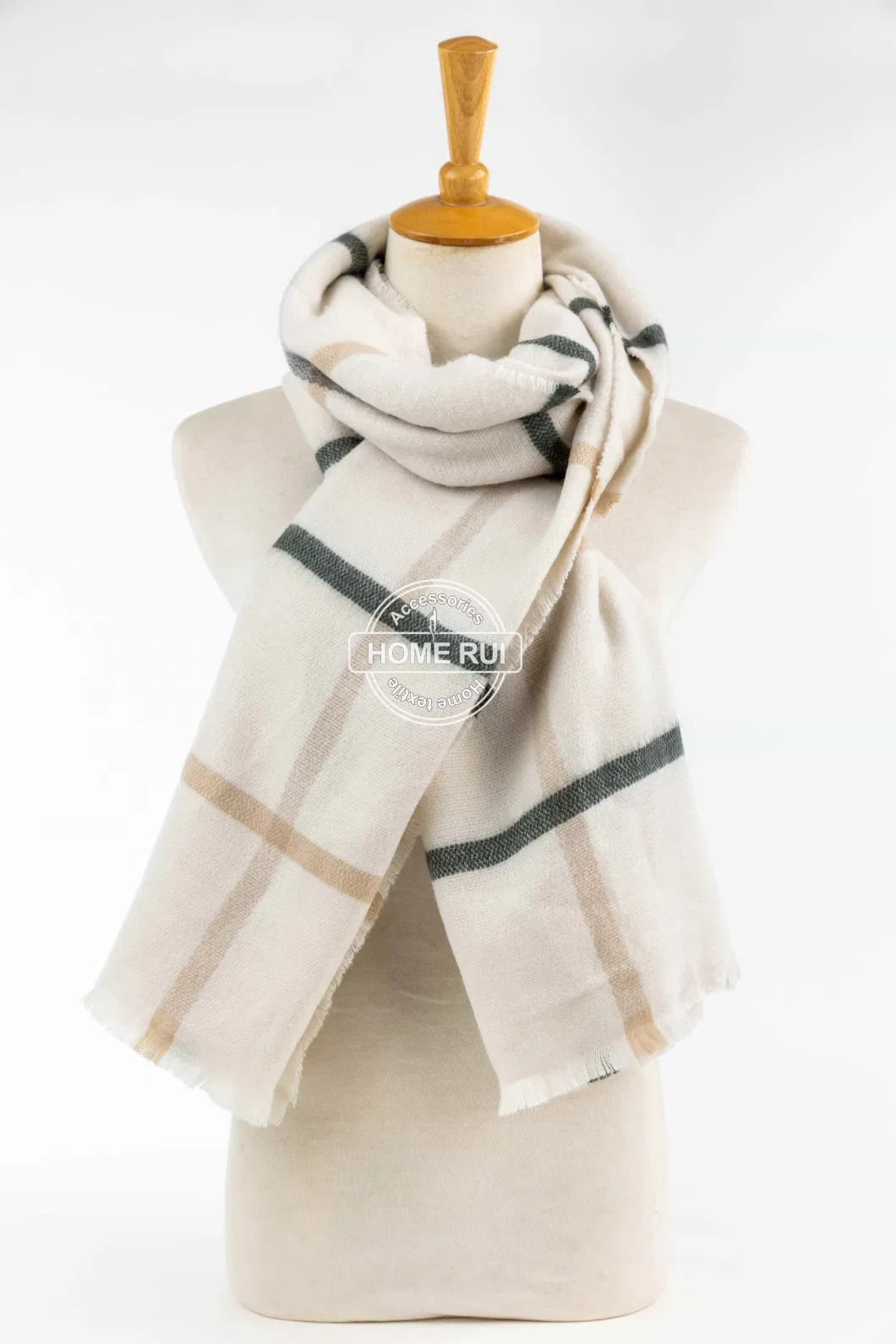 Women Spring Fall Woven Beige Tassel Plaid Lattice Veronz Super Soft Classic Nova Scottish Large Cozy Oversize Cappa Tippet Turban Lines Striped Scarf