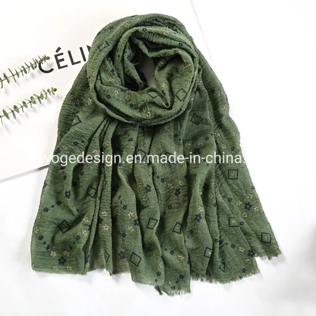 New Designer Muslim Headscarf Flower Soft Women Viscose Crimp Crinkle Glitter Scarf